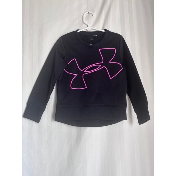 Under Armour Other - Under Armour Girls Black Fleece Pullover Sweatshirt Pink Graphic Logo 5 NWOT